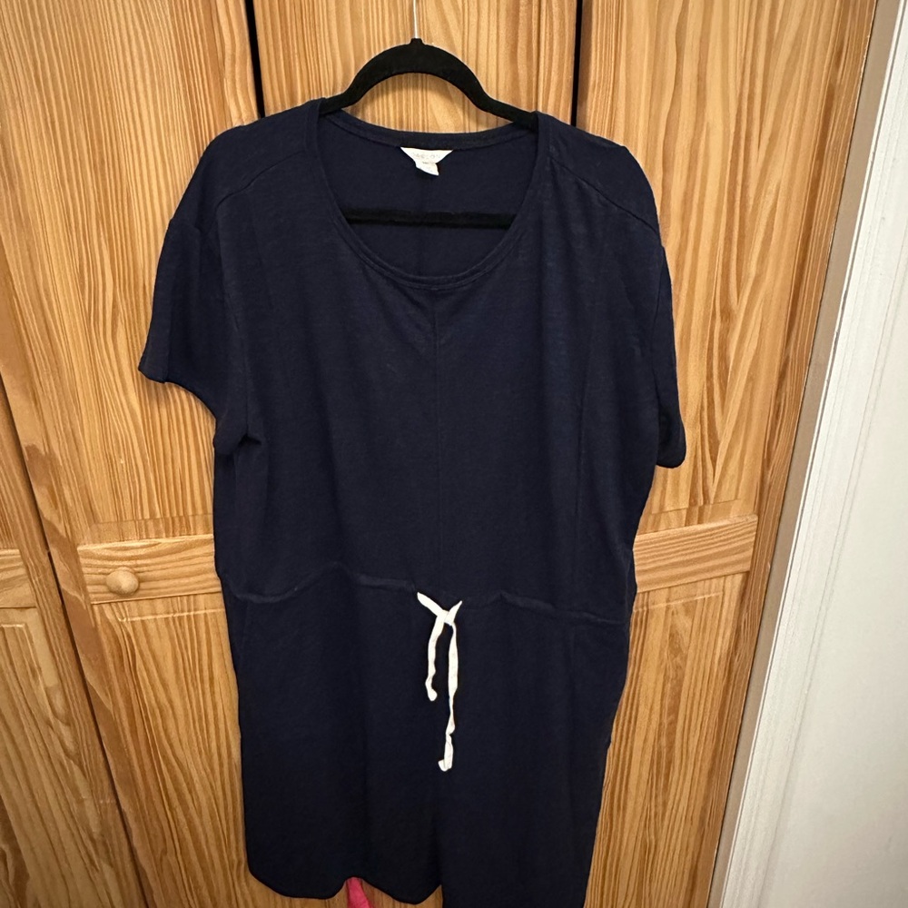 CALSON Navy Blue Short Sleeve Dress with Drawstring